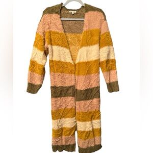 BACIANO  Striped Multicolor Long Cardigan Sweater with a clasp to close